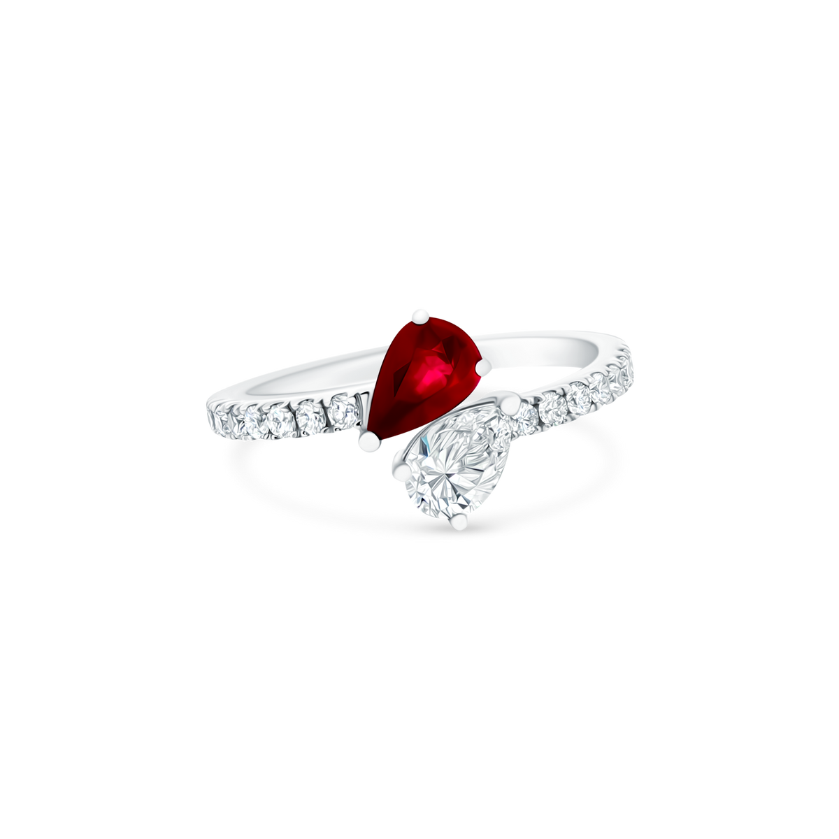 .65ct 18k White Gold Diamond and Ruby Bypass Ring - SKU 200-1732