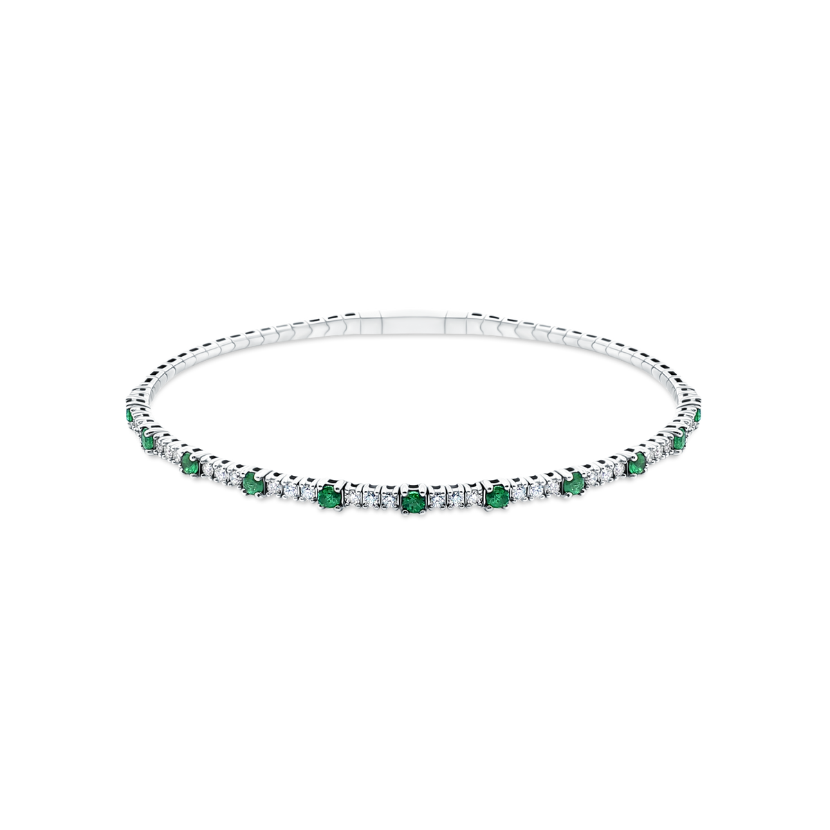 14k White Gold Diamond and Emerald Flex Bangle — photo 1 of 1