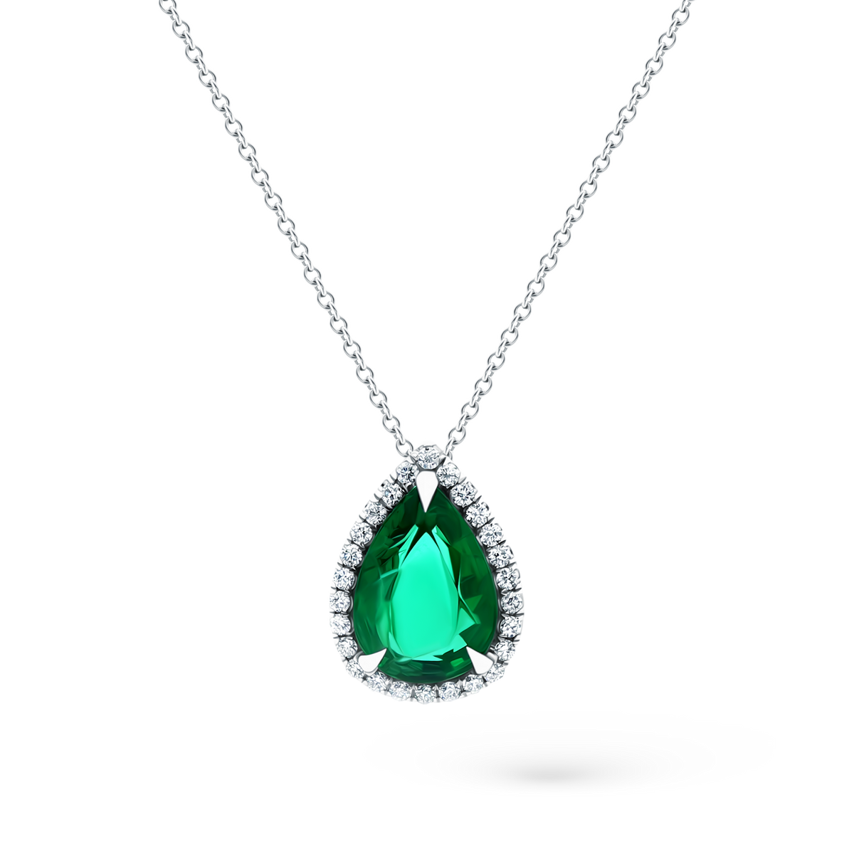 .19ct 18k White Gold Diamond and Emerald Pendant - SKU 230-232