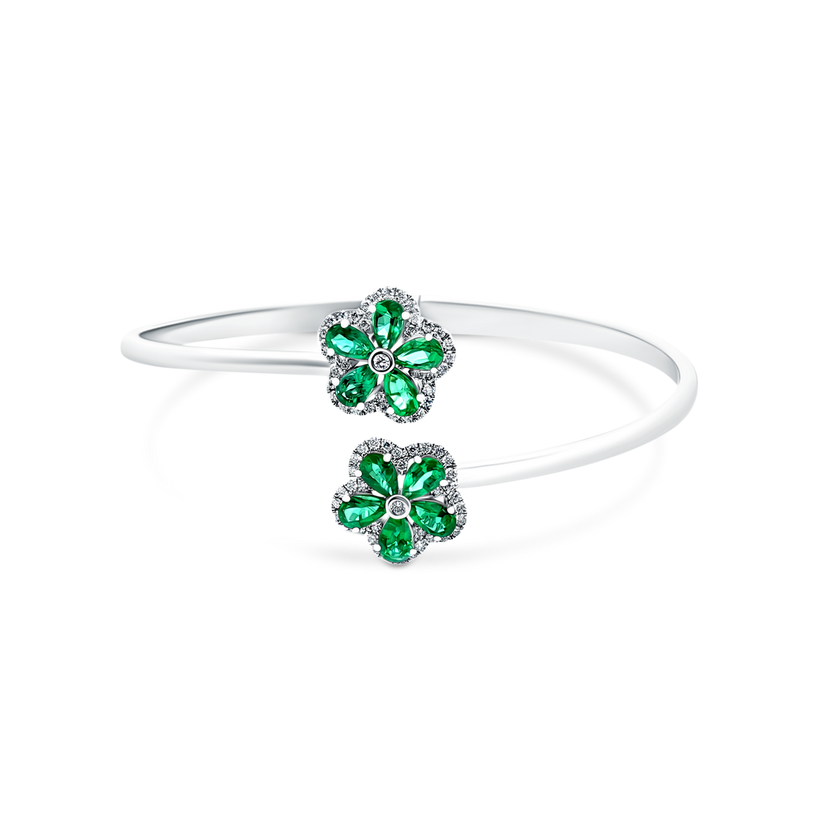 18k White Gold Diamond and Gemstone Flower Cuff Bracelet — photo 3 of 3