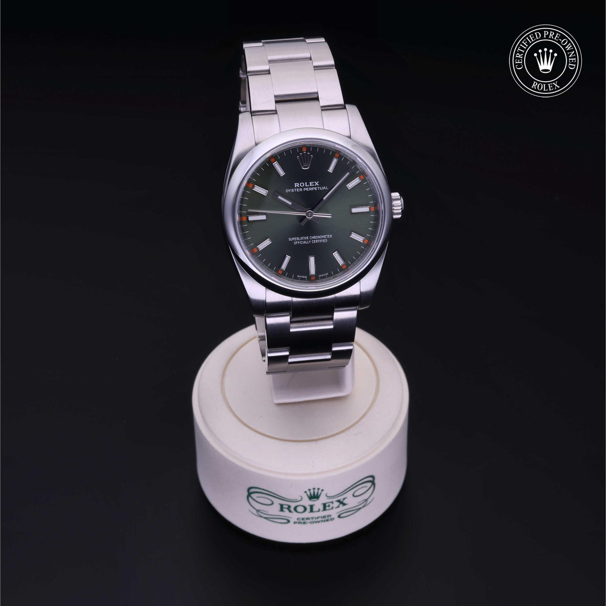 Rolex Certified Pre-Owned Oyster Perpetual 34 M114200 in Oystersteel with green dial, image 41 of 41