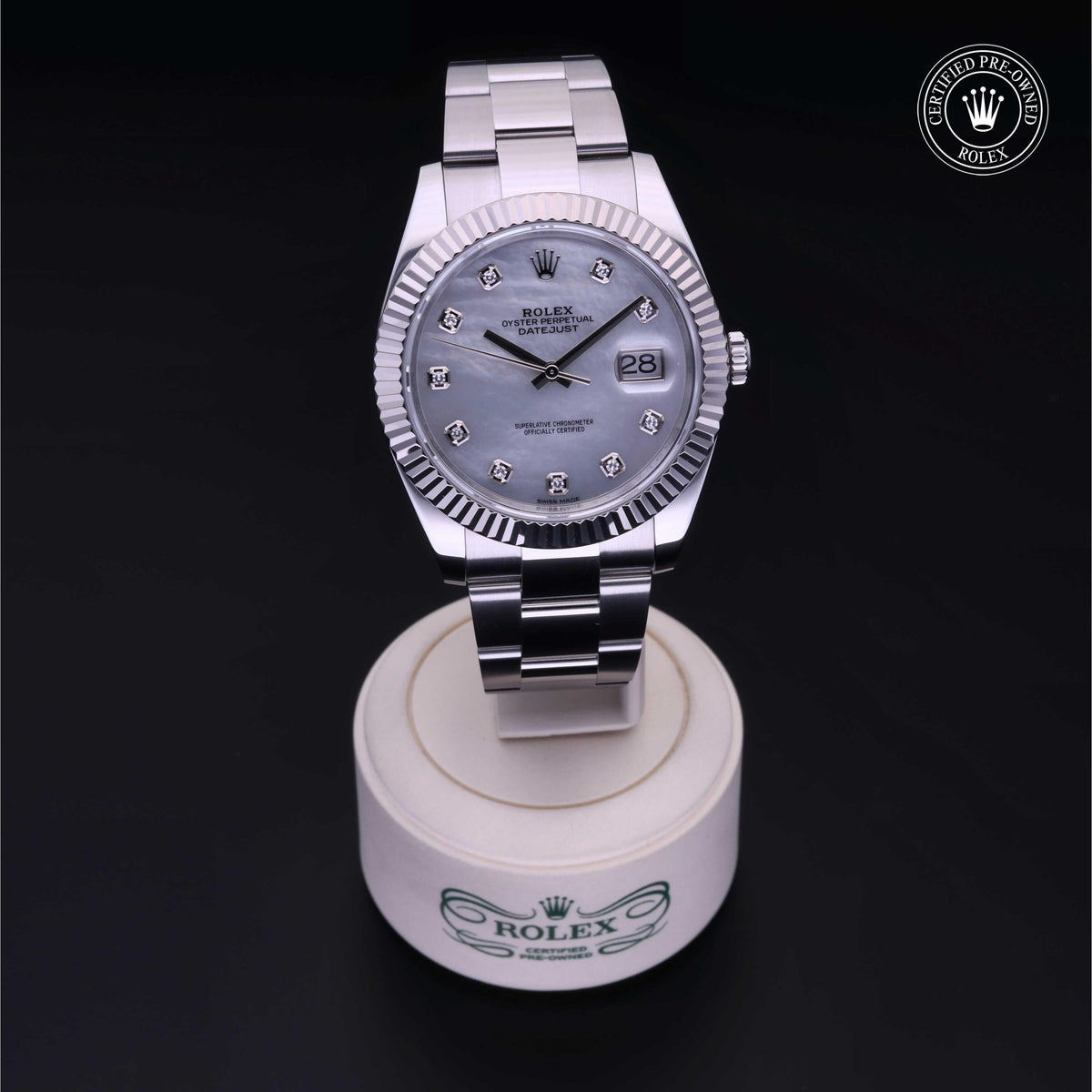 Rolex Certified Pre-Owned Datejust 41 M126334 in Oystersteel with white mother-of-pearl dial, image 41 of 41