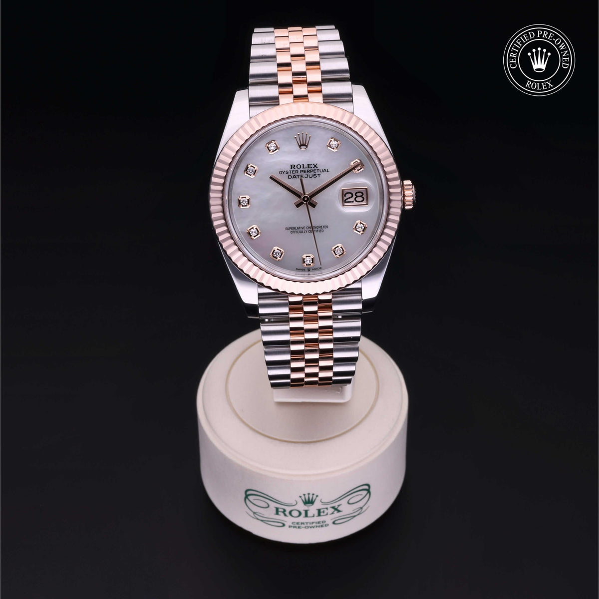 Rolex Certified Pre-Owned Datejust 41 M126331 in Oystersteel and Everose gold with white mother-of-pearl dial, image 41 of 41