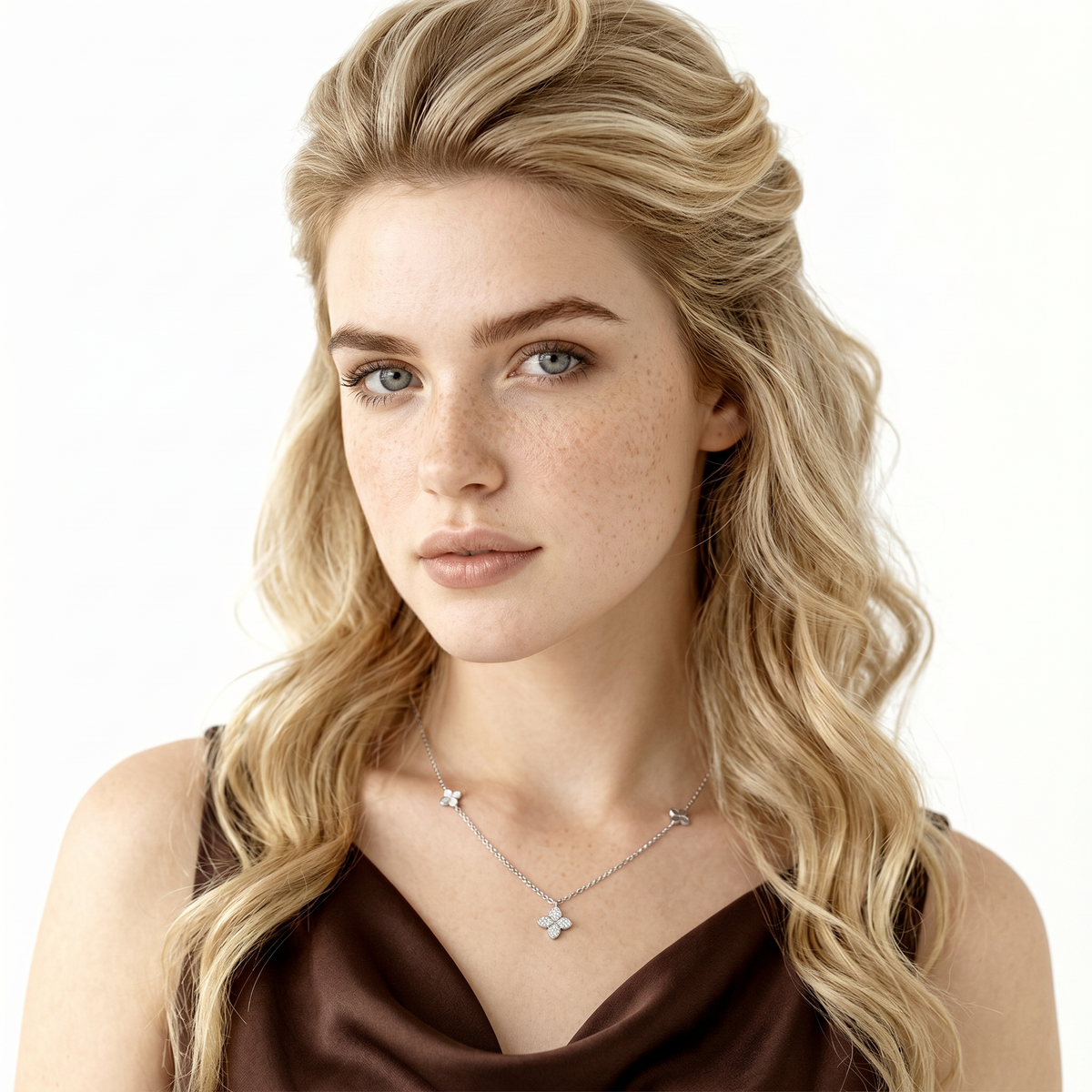 Roberto Coin 18K White Gold Diamond Love By The Yard Station Necklace worn by model
