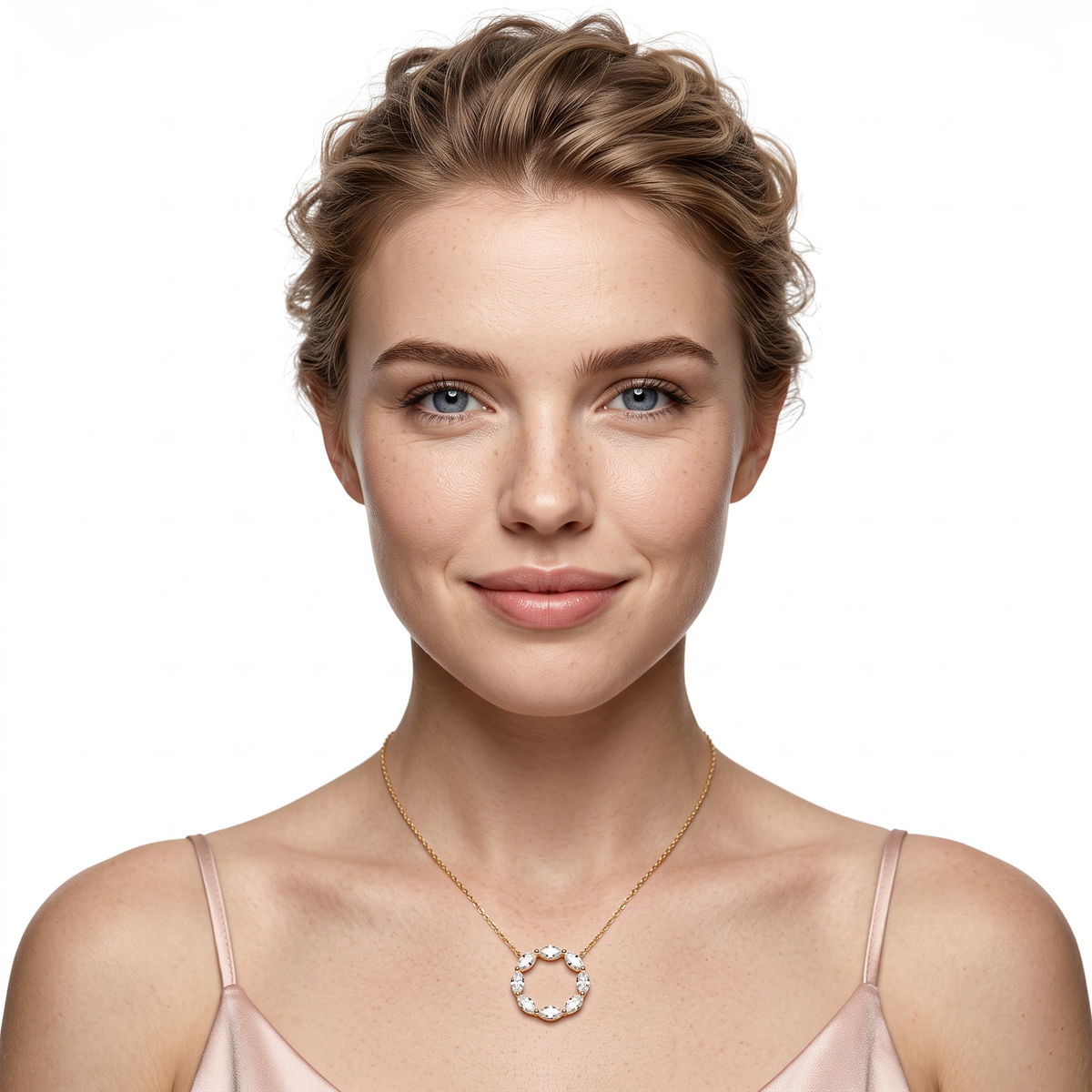 160-5389 — 2.00ct 18k Yellow Gold Diamond Circle Pendant worn on model