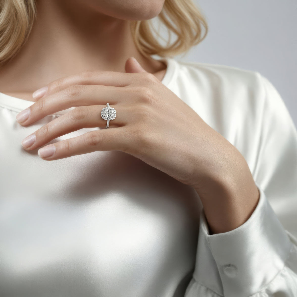 1.30ct Cushion Halo Diamond Engagement Ring — photo 2 of 3