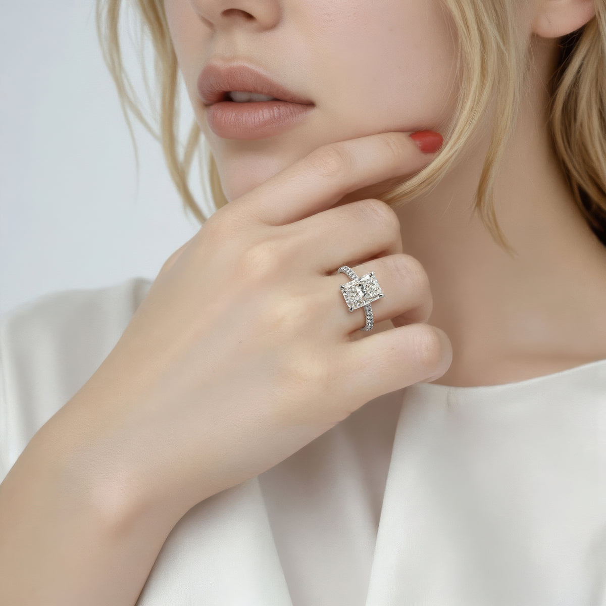 2.87ct Radiant Cut Diamond Pave Engagement Ring — photo 2 of 3