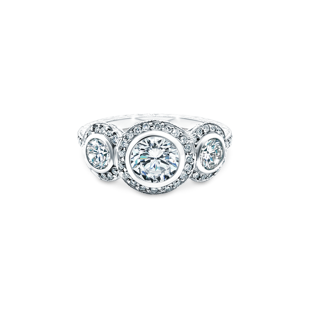 2.03ct Three Stone Round Brilliant Cut Diamond Engagement Ring — photo 1 of 3