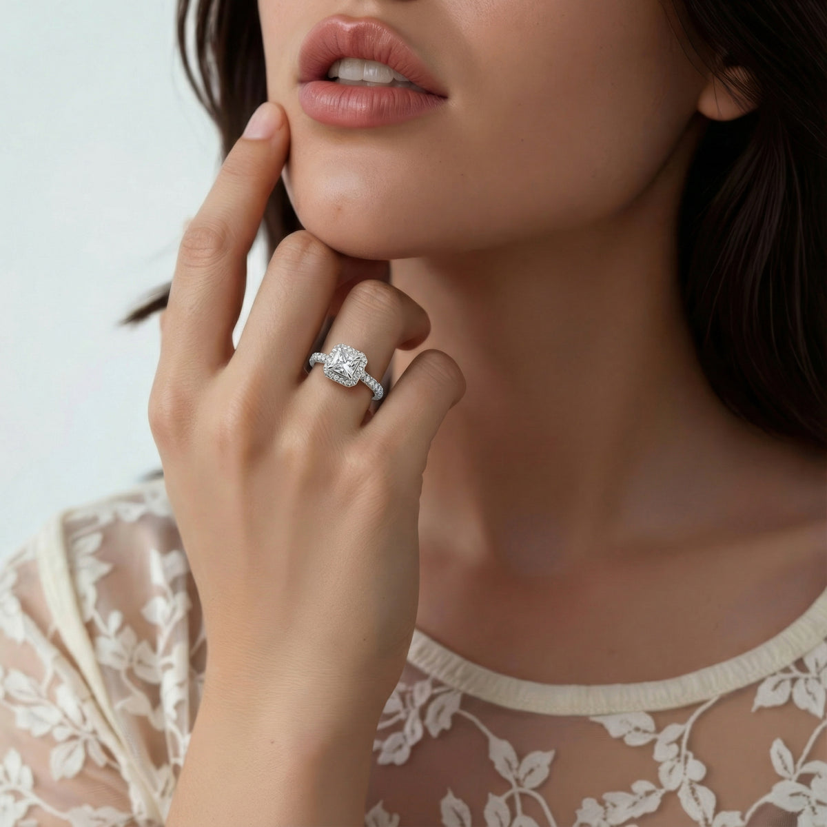 1.05ct Princes Cut Diamond Halo Engagement Ring — photo 2 of 3