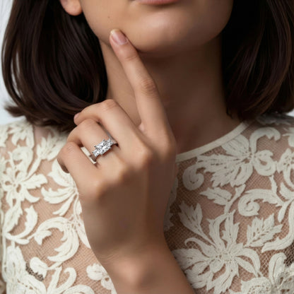 1.40ct Three Stone Princess Cut Diamond Engagement Ring — photo 2 of 3