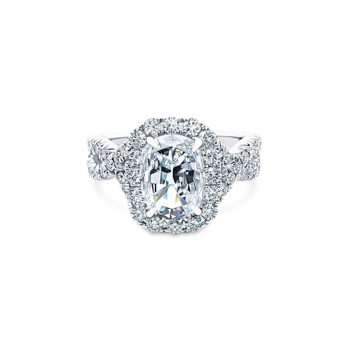 2.54ct Cushion Halo Diamond Twisted Shank Engagement Ring — photo 1 of 3