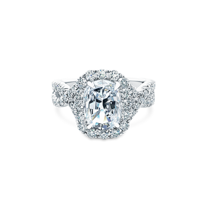 2.54ct Cushion Halo Diamond Twisted Shank Engagement Ring — photo 1 of 3