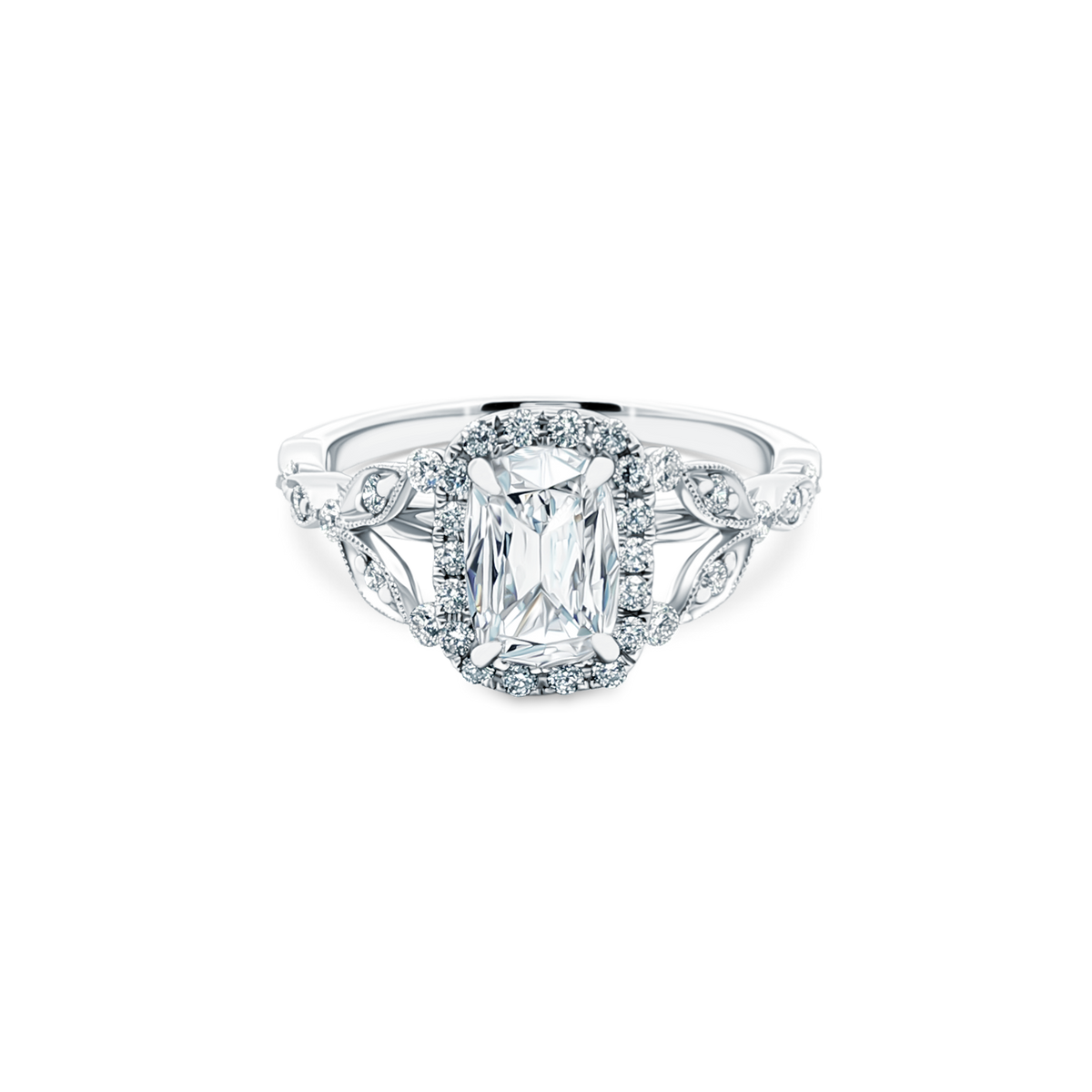 1.30ct Cushion Halo Diamond Split Shank Engagement Ring — photo 1 of 3