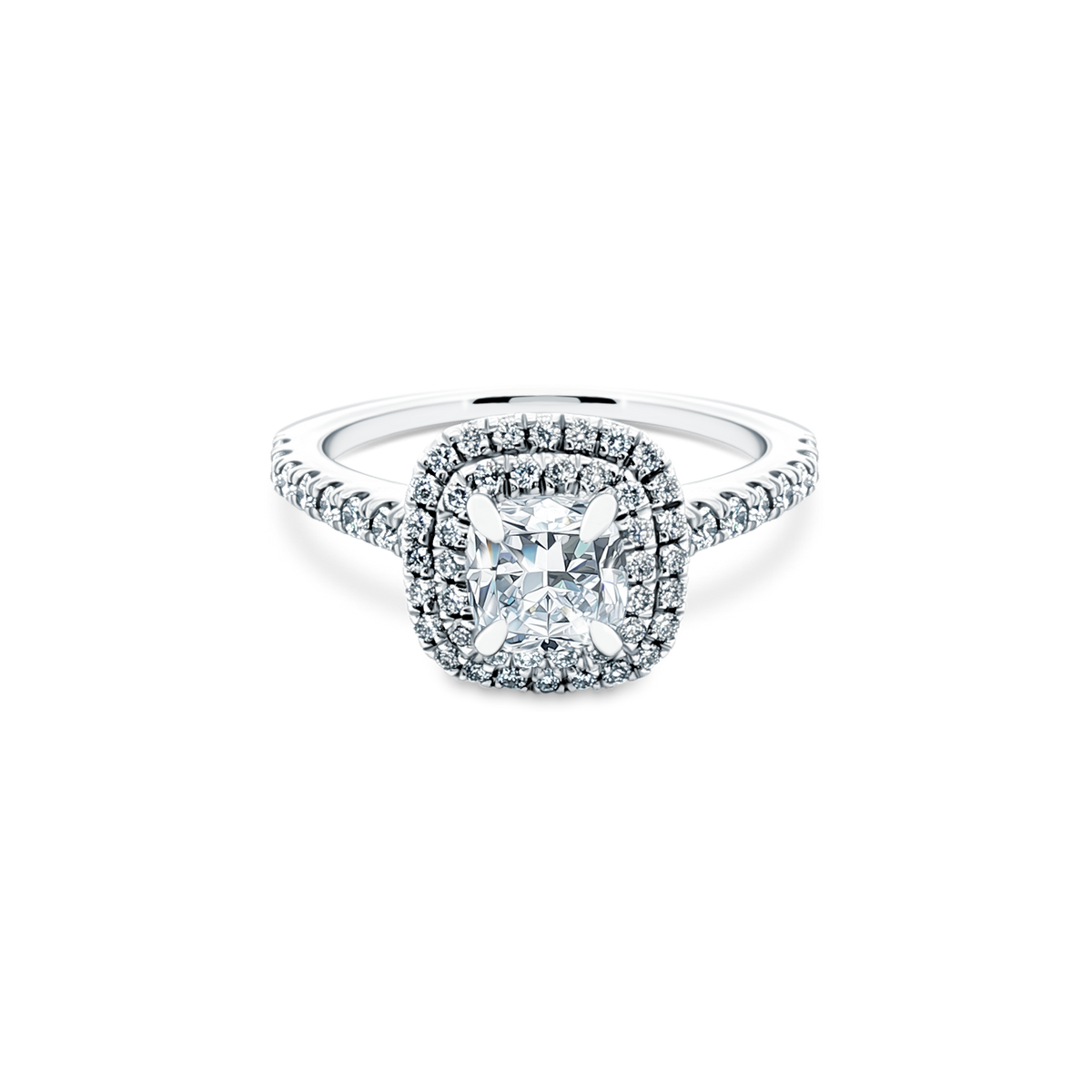 1.12ct Cushion Double Halo Diamond Engagement Ring — photo 1 of 3