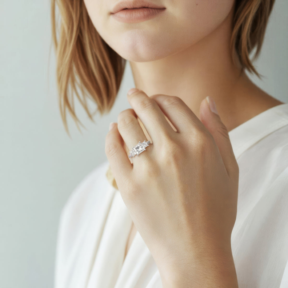3.21ct Three Stone Princess Cut Diamond Engagement Ring — photo 3 of 3