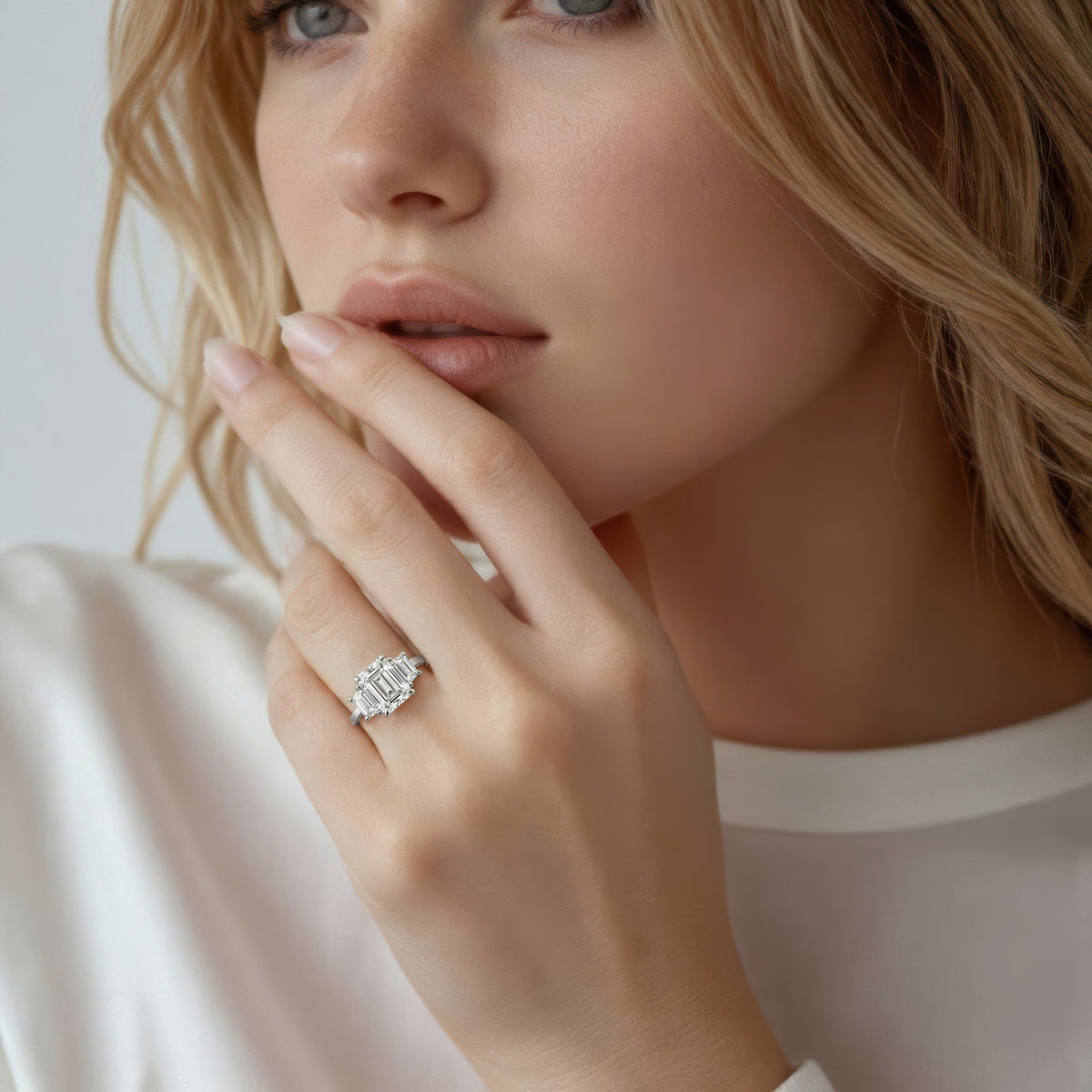2.60ct Three Stone Emerald Cut Diamond Engagement Ring — photo 3 of 3