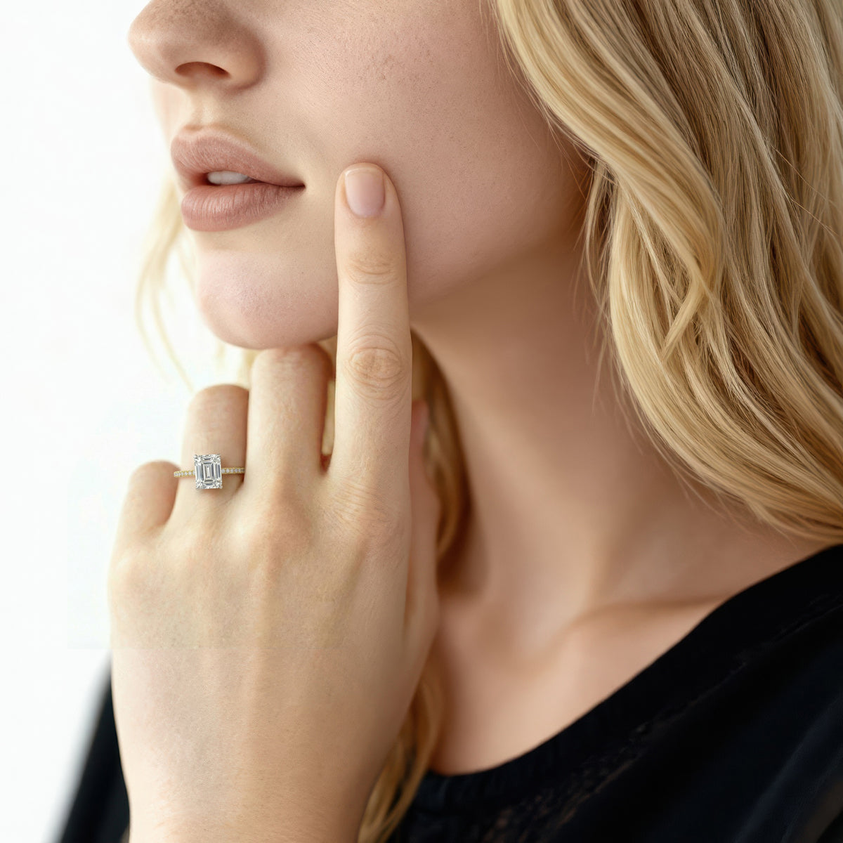 Precision Set Emerald Cut Diamond Pave Engagement Ring — photo 2 of 3
