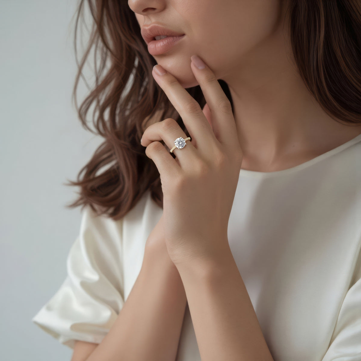 Precision Set Round Cut Diamond Pave Engagement Ring — photo 2 of 3