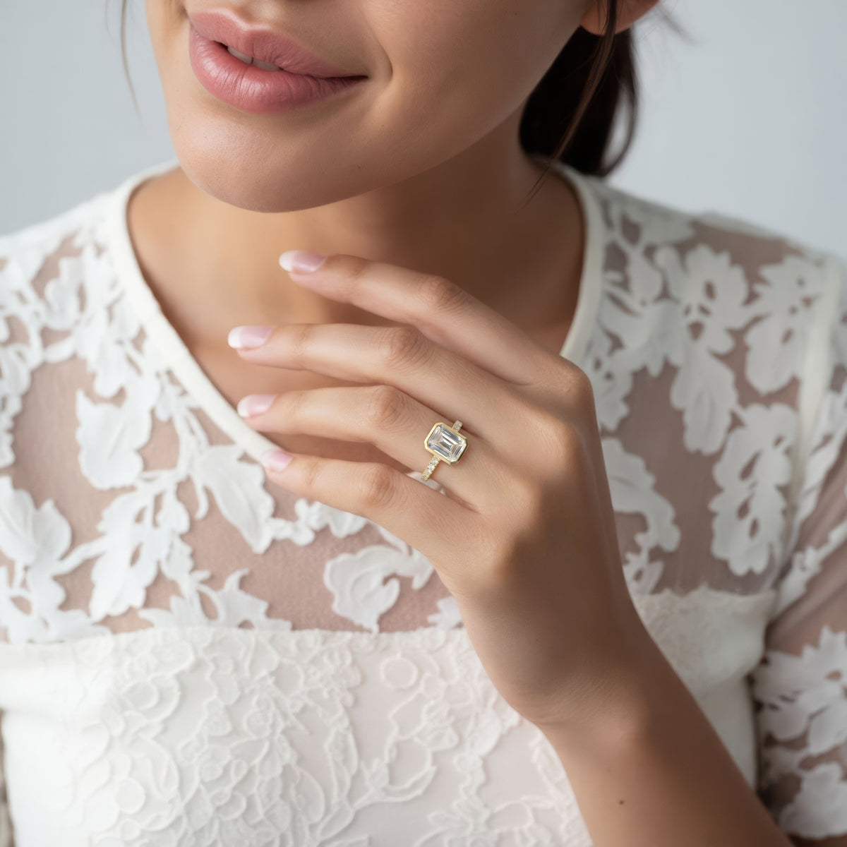 Signature Emerald Diamond Bezel Engagement Ring — photo 2 of 3