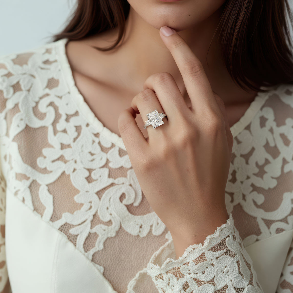 Signature Three Stone Radiant Diamond Engagement Ring — photo 2 of 3