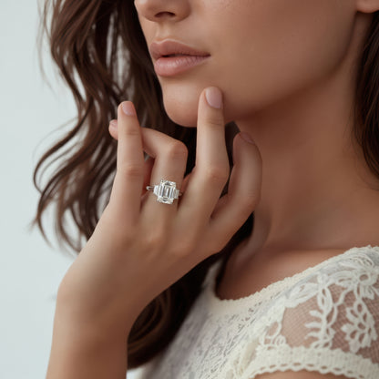 Signature Three Stone Emerald Diamond Engagement Ring — photo 2 of 3