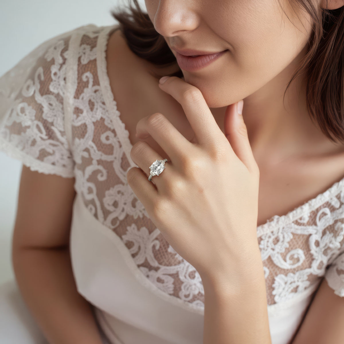 Signature Three Stone Cushion Diamond Engagement Ring — photo 2 of 3