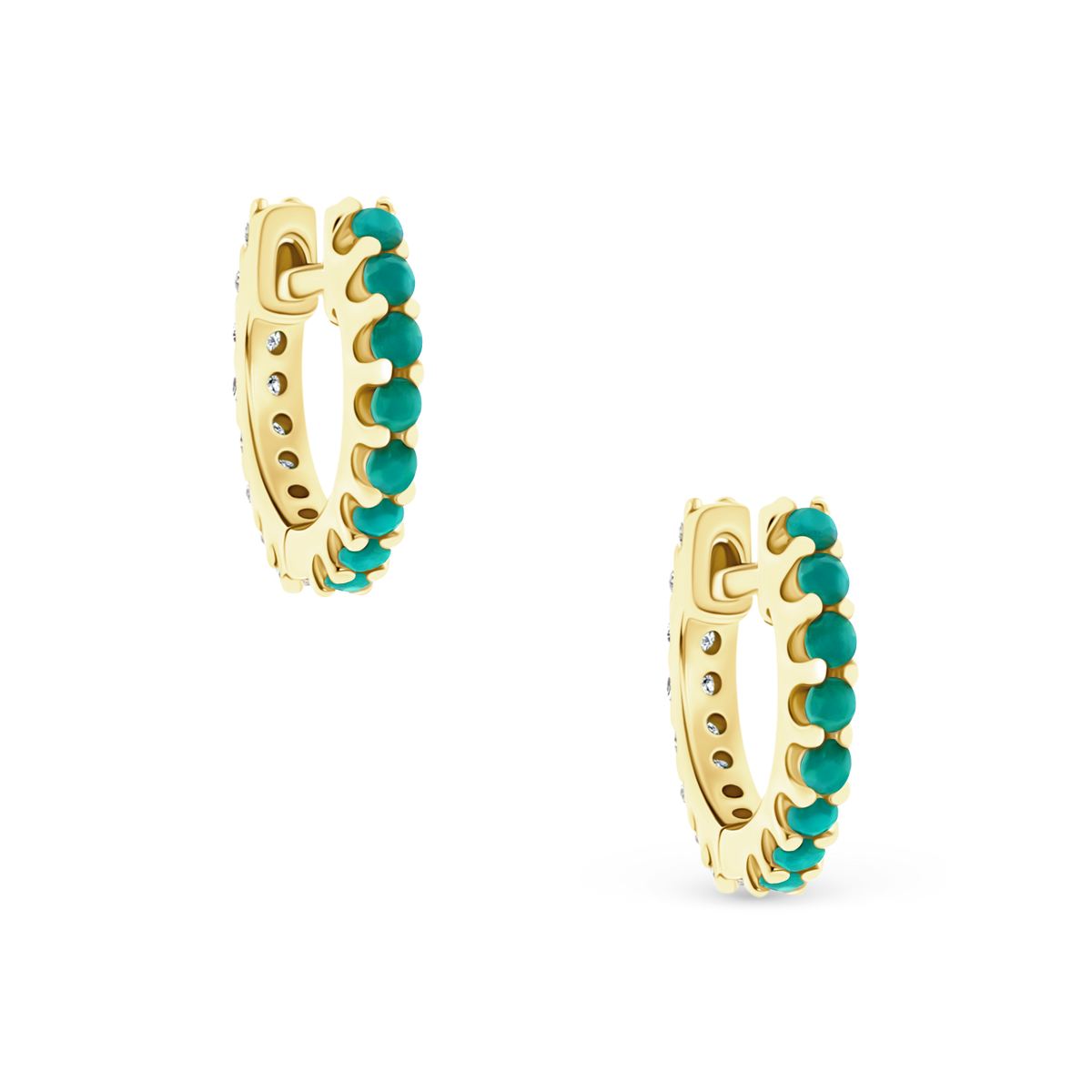 14k Yellow Gold Diamond and Turquoise Huggys — photo 4 of 5