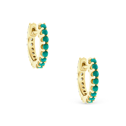 14k Yellow Gold Diamond and Turquoise Huggys — photo 4 of 5