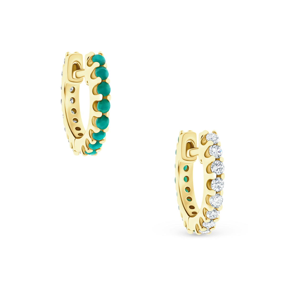 14k Yellow Gold Diamond and Turquoise Huggys — photo 1 of 5