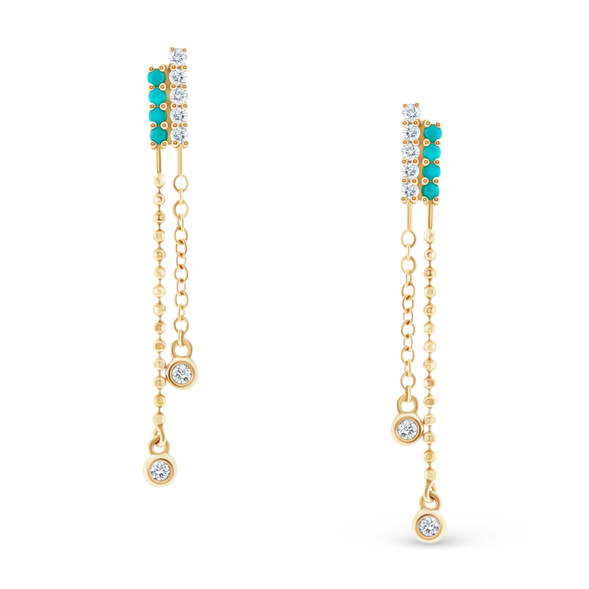 14k Yellow Gold Diamond and Turquoise Drop Earrings — photo 1 of 2