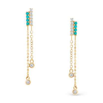 14k Yellow Gold Diamond and Turquoise Drop Earrings — photo 1 of 2
