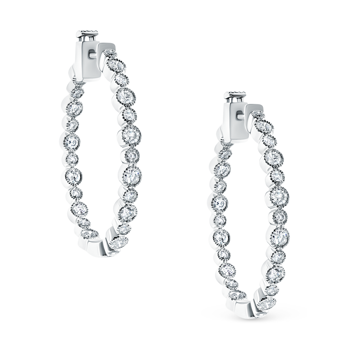 1.38ct 18k White Gold Diamond Hoops — photo 1 of 2