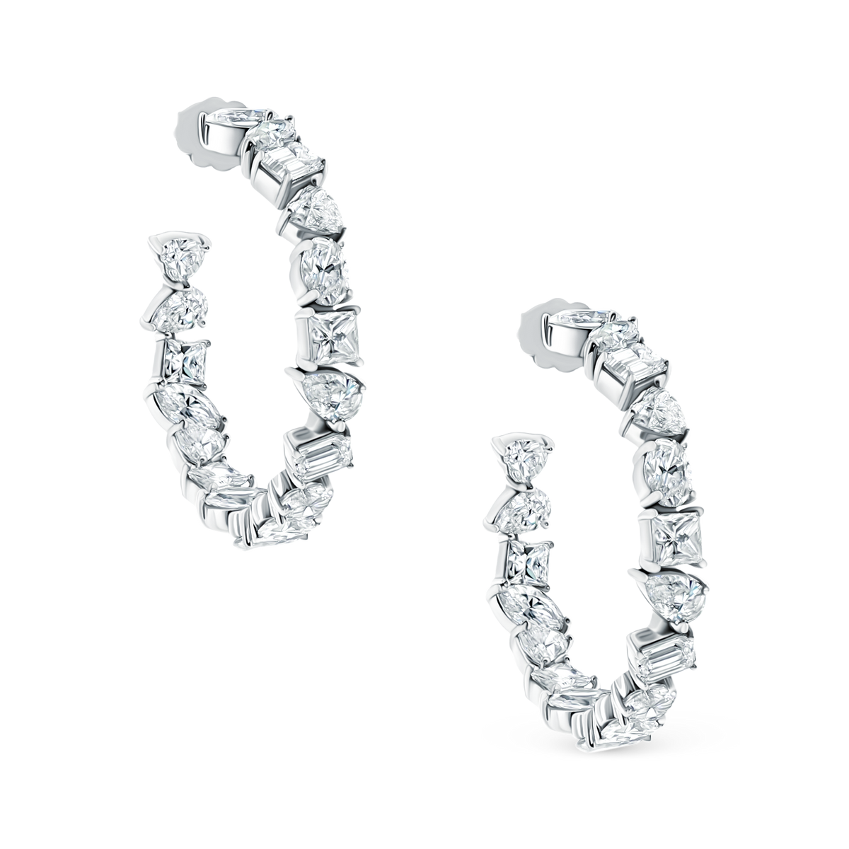 6.94ct 18k White Gold Mixed Shape Diamond Hoops — photo 1 of 2