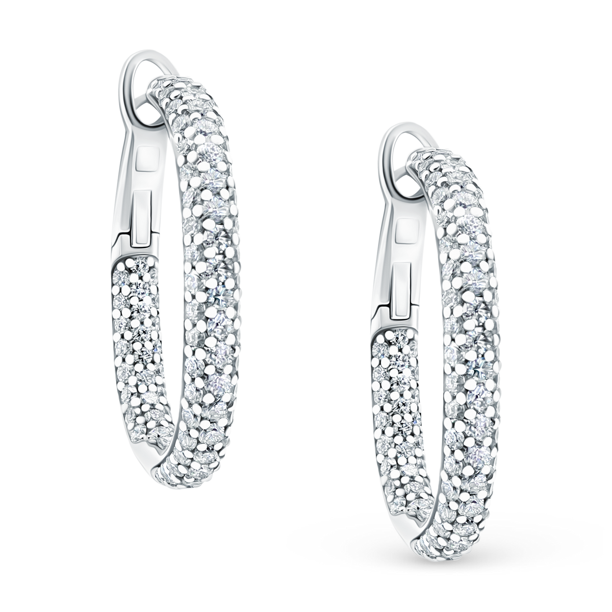 2.68ct 18k White Gold Pave Diamond Hoops — photo 1 of 2