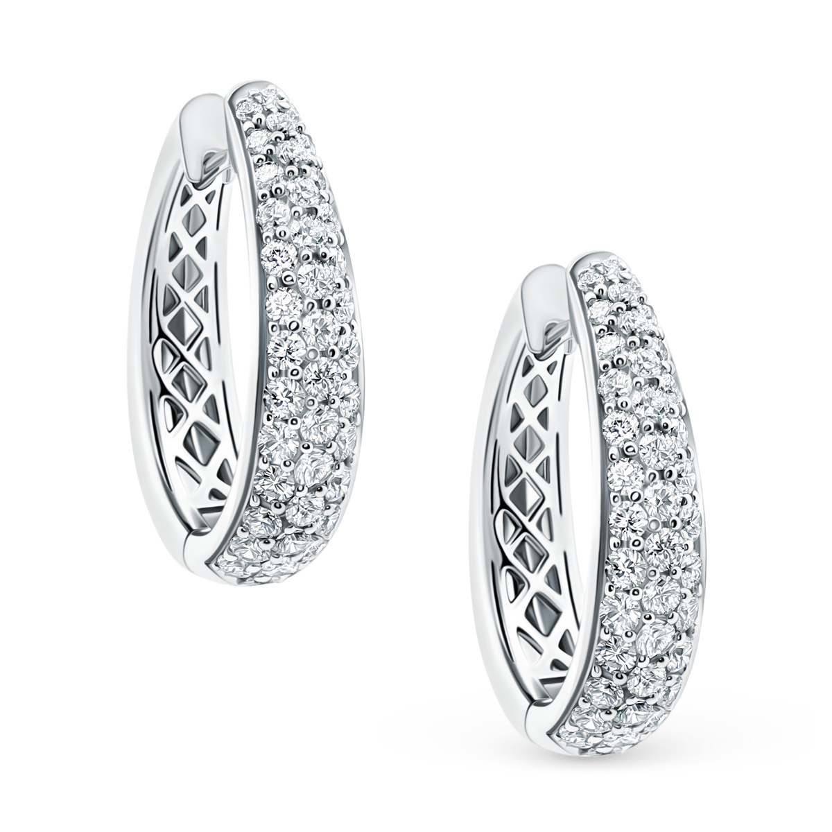 1.94ct 18k White Gold Pave Diamond Hoops — photo 1 of 2