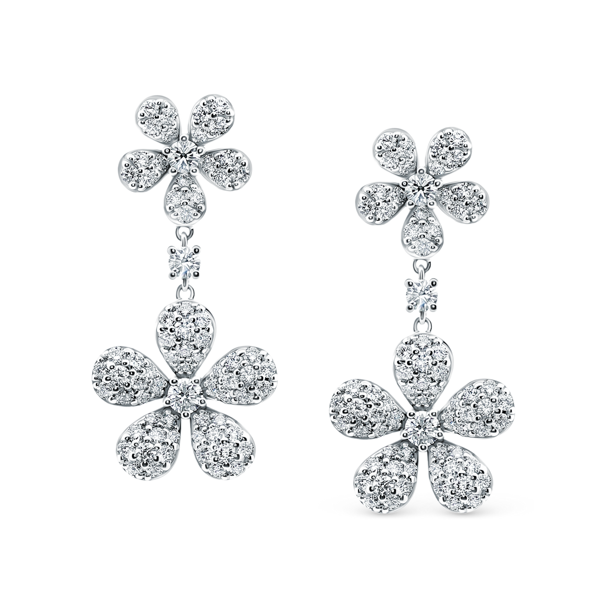 1.82ct 18k White Gold Diamond Flower Drop Earrings — photo 1 of 2