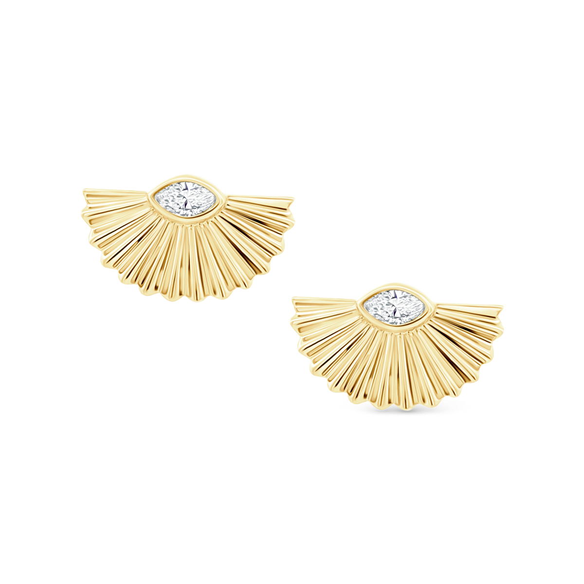 .18ct 18k Yellow Gold Diamond Fan Fashion Studs — photo 1 of 2