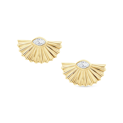 .18ct 18k Yellow Gold Diamond Fan Fashion Studs — photo 1 of 2