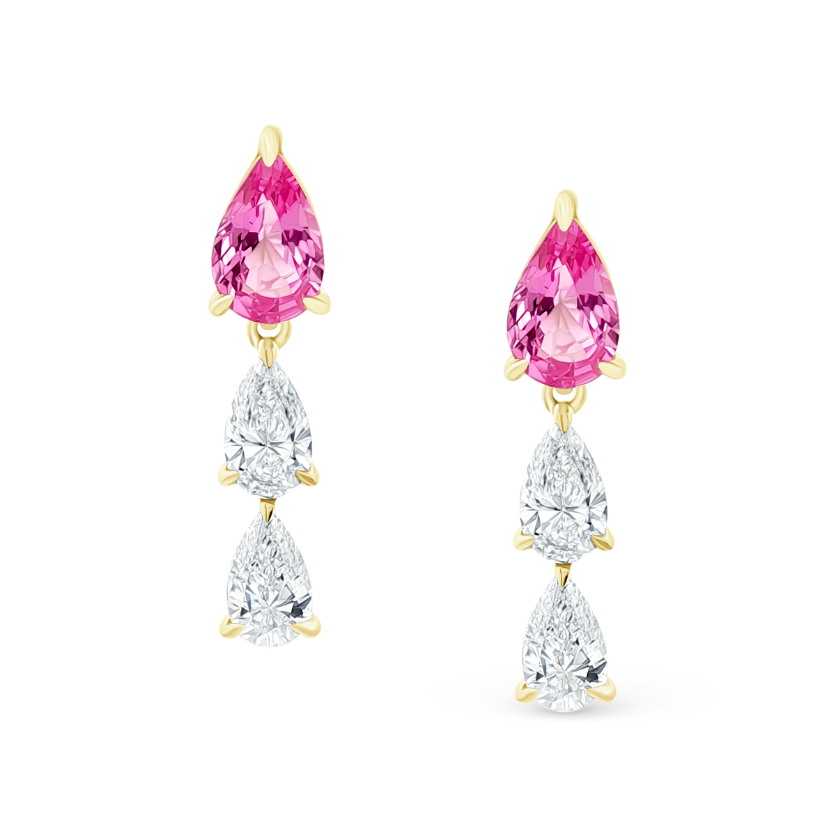 18k Yellow Gold Pink Sapphire and Diamond Drop Earrings — photo 1 of 2