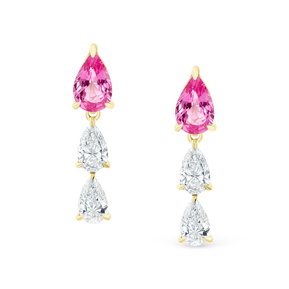 18k Yellow Gold Pink Sapphire and Diamond Drop Earrings — photo 1 of 2