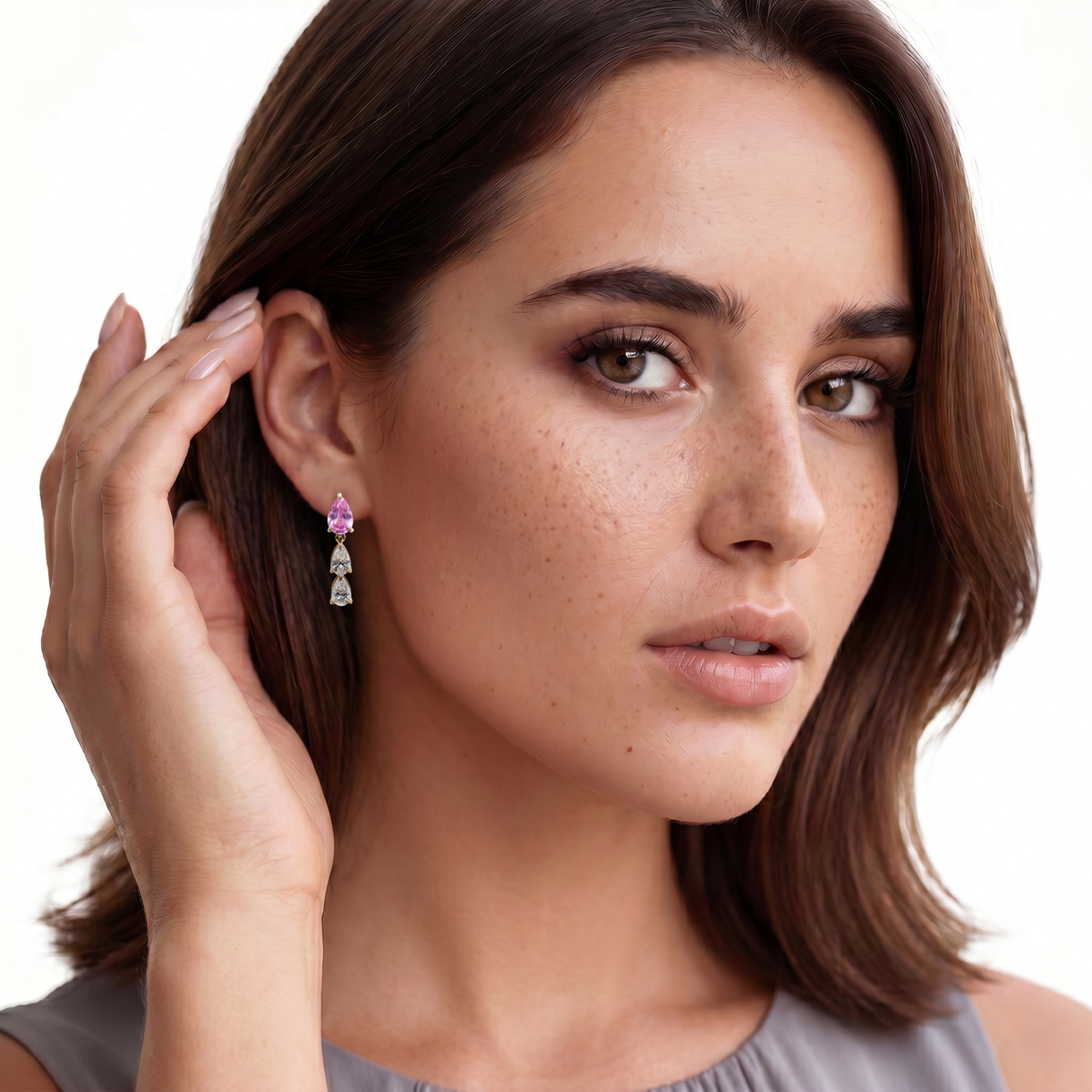18k Yellow Gold Pink Sapphire and Diamond Drop Earrings — photo 2 of 2