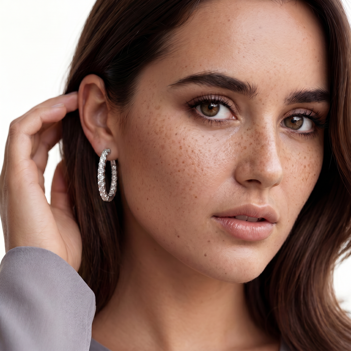 4.00ct 14k White Gold Diamond Hoops — photo 2 of 2