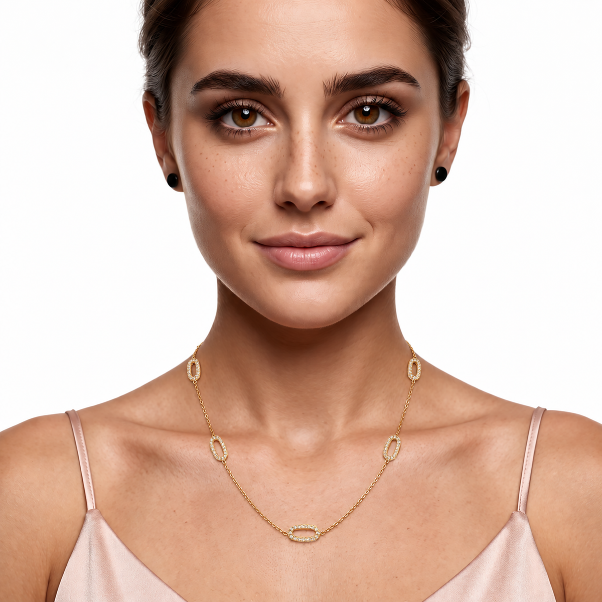 1.26ct 18k Yellow Gold Diamond Oval Link Necklace — photo 2 of 2
