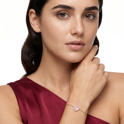 14k Yellow Gold Diamond and Mother of Pearl Heart Bracelet — photo 2 of 2