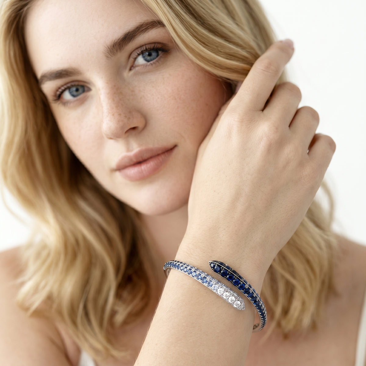 18k White Gold Diamond and Sapphire Cuff Bracelet — photo 2 of 2