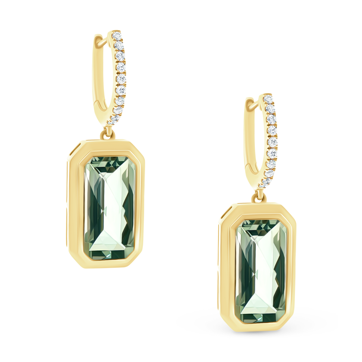 14k Yellow Gold Diamond and Green Amethyst Drop Earrings — photo 1 of 2