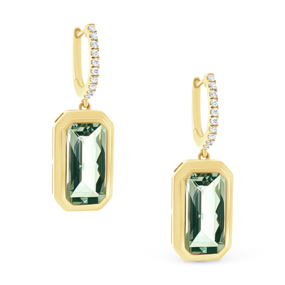 14k Yellow Gold Diamond and Green Amethyst Drop Earrings — photo 1 of 2