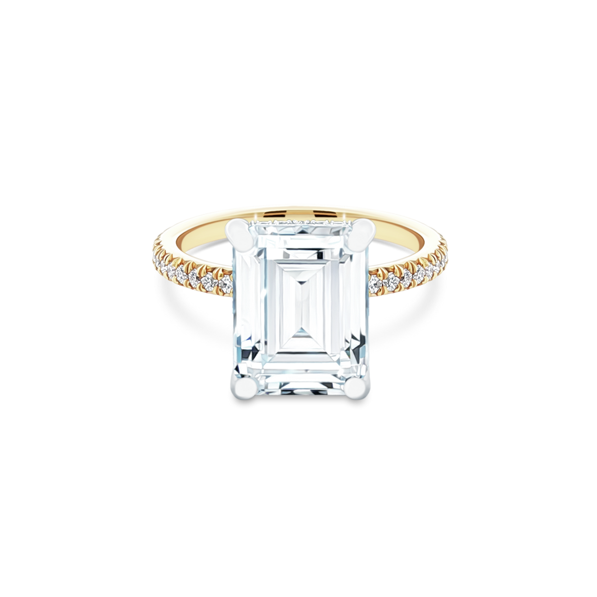 Precision Set Emerald Cut Diamond Pave Engagement Ring — photo 1 of 3