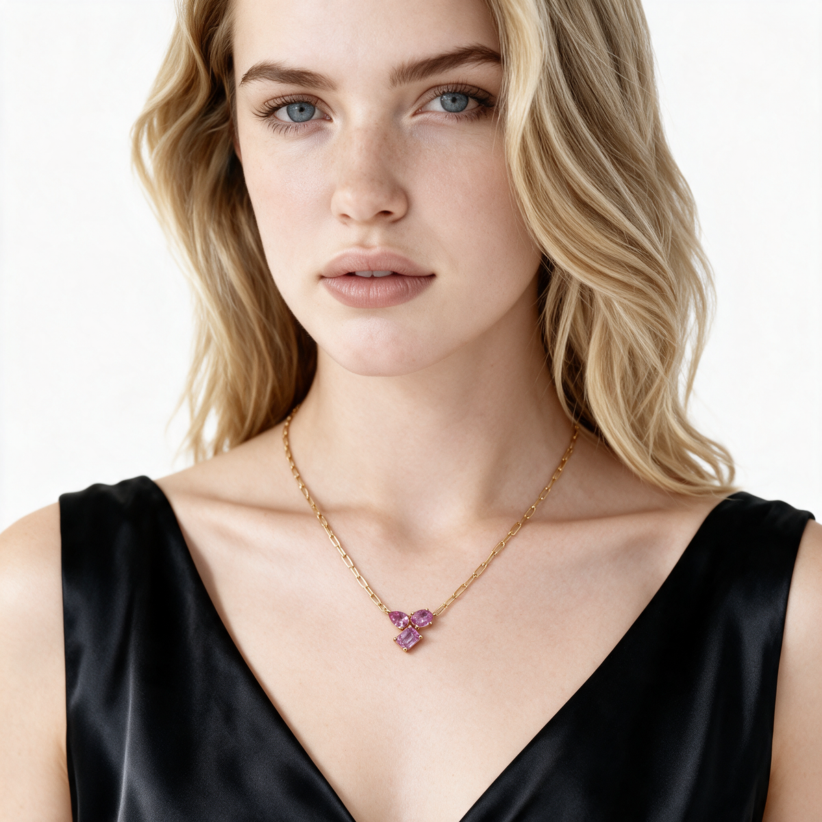 18k Yellow Gold Pink Sapphire Necklace — photo 2 of 2