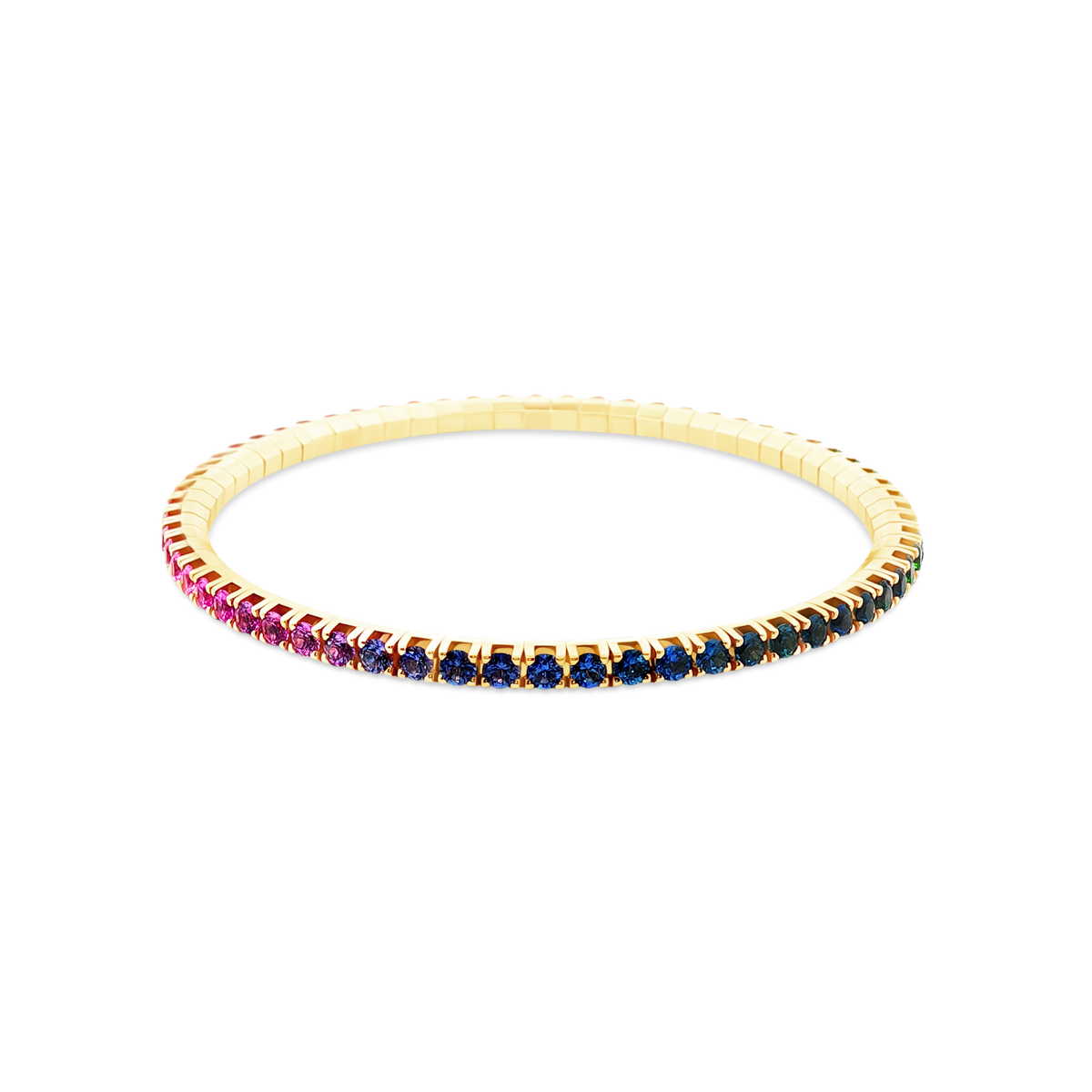 18k Yellow Gold Diamond Multi Colored Sapphire Stretch Bracelet — photo 1 of 2